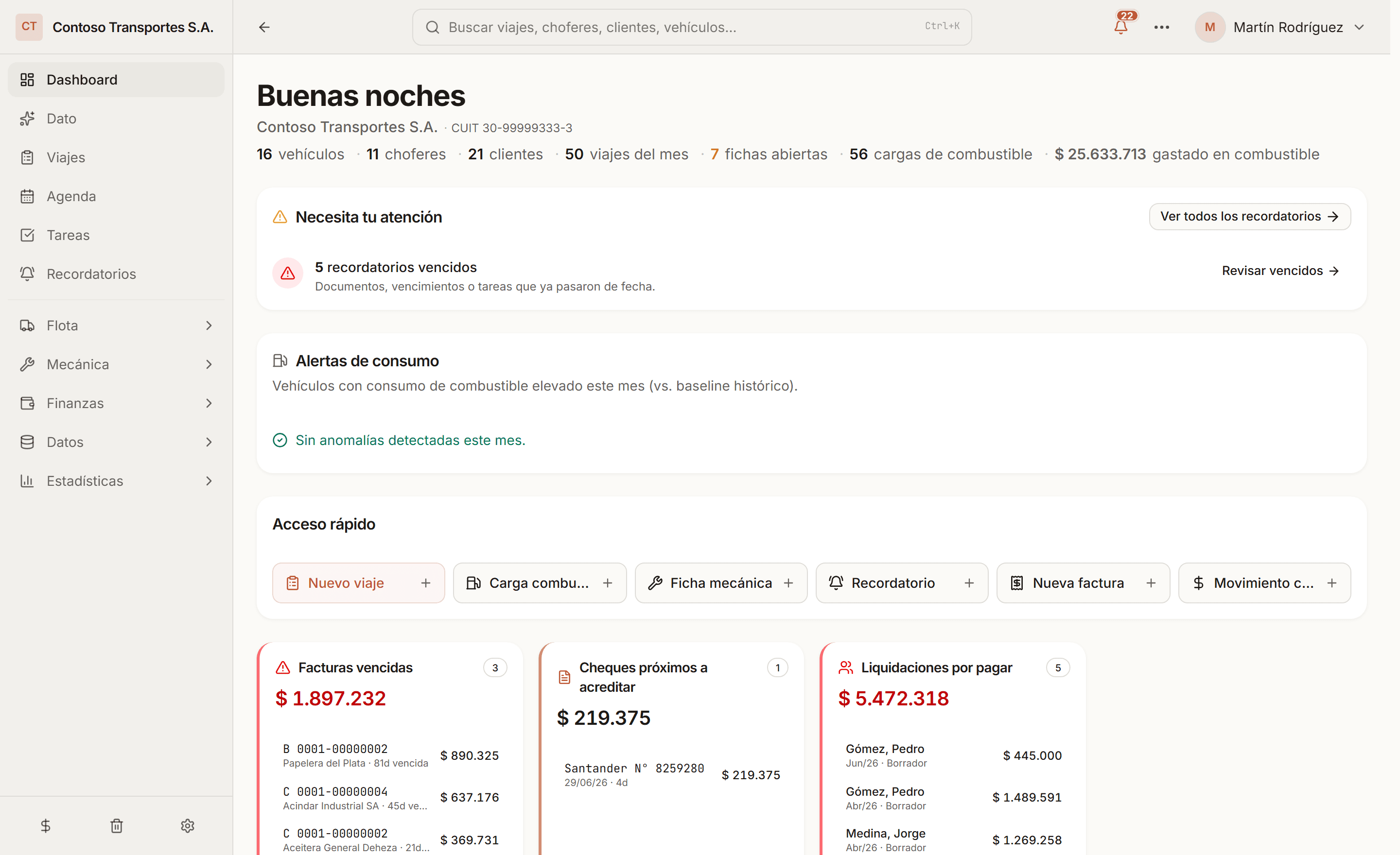 Panel de Datalogía Logística — sistema real en producción